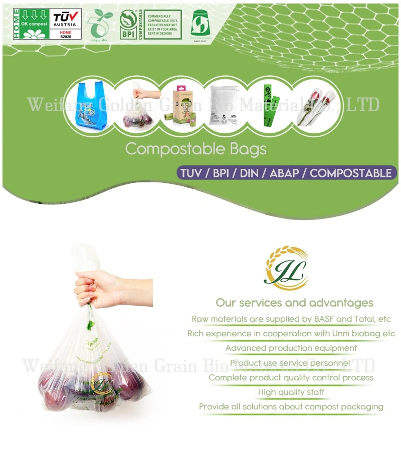 Fruit and Vegetable Bags 100% Biodegradable Compostable Bags Manufacturer Fruit Shopping/Packing Bag Food Flat on Roll Pbat/PLA/Corn Strach TUV Ok Compostable